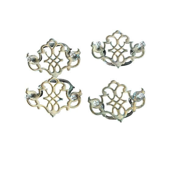 Vintage Brass Drawer Pulls Set of 4 Open Work Some Patina All Screws Included - Picture 4 of 5